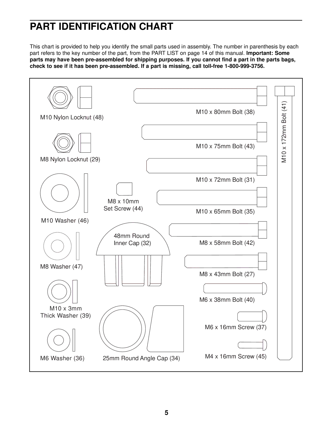 Weider 831.150301 user manual Part Identification Chart 