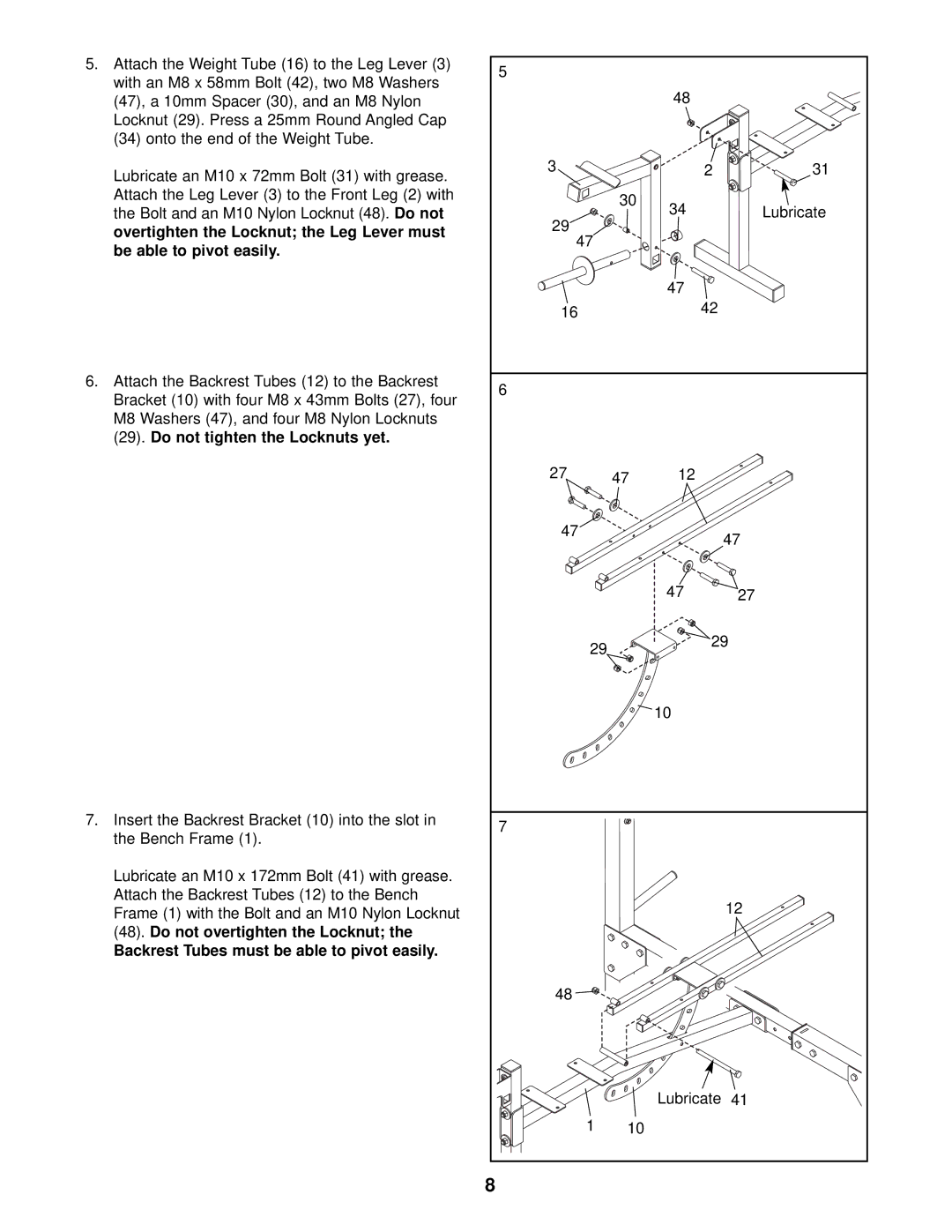 Weider 831.150301 user manual Lubricate 