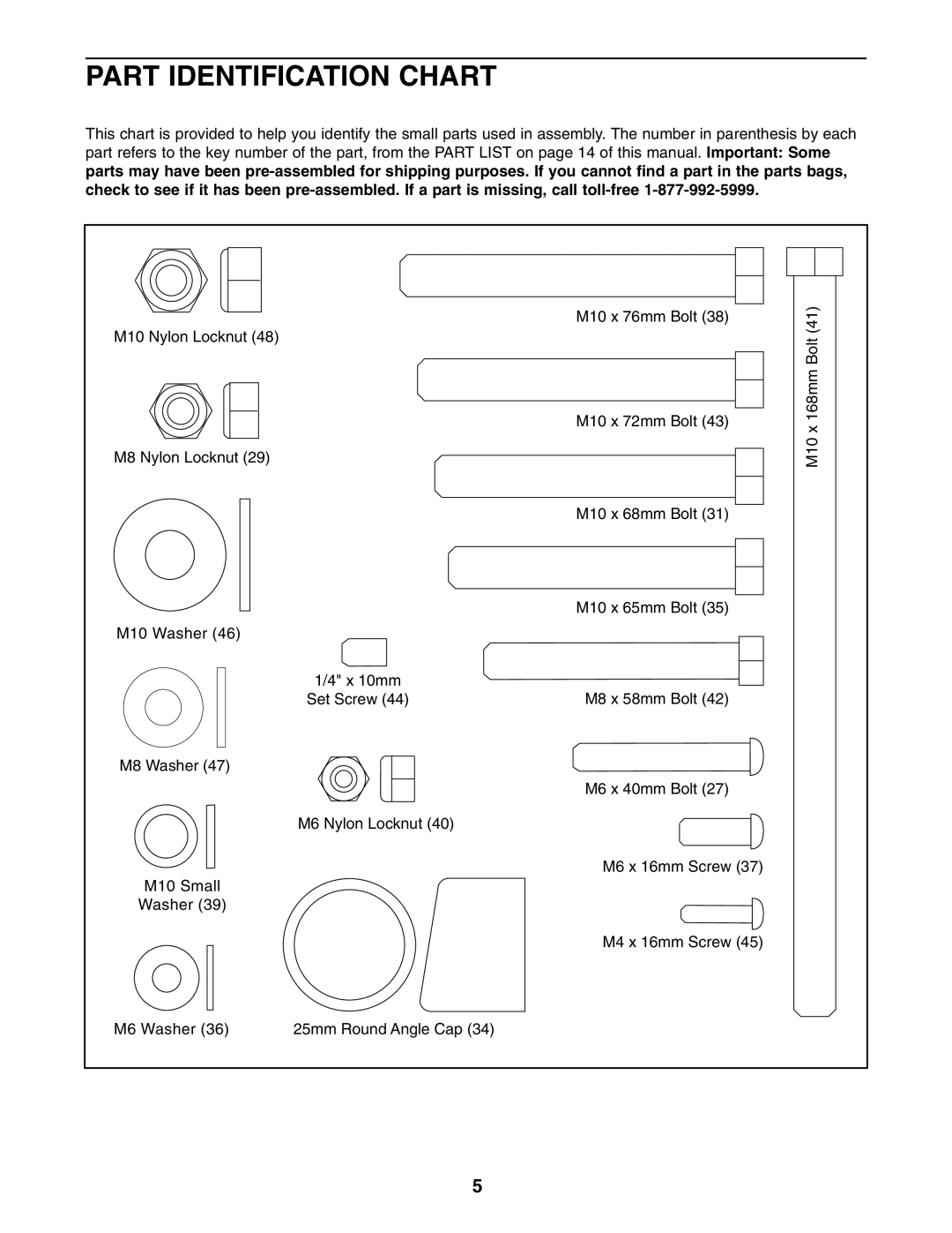 Weider 831.150302 user manual Part Identification Chart 