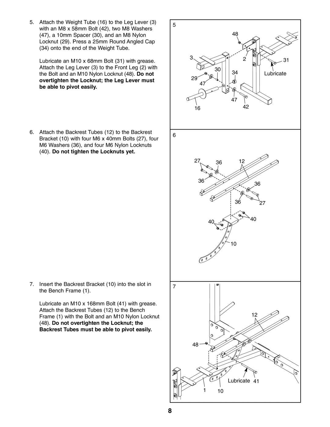 Weider 831.150302 user manual Lubricate 