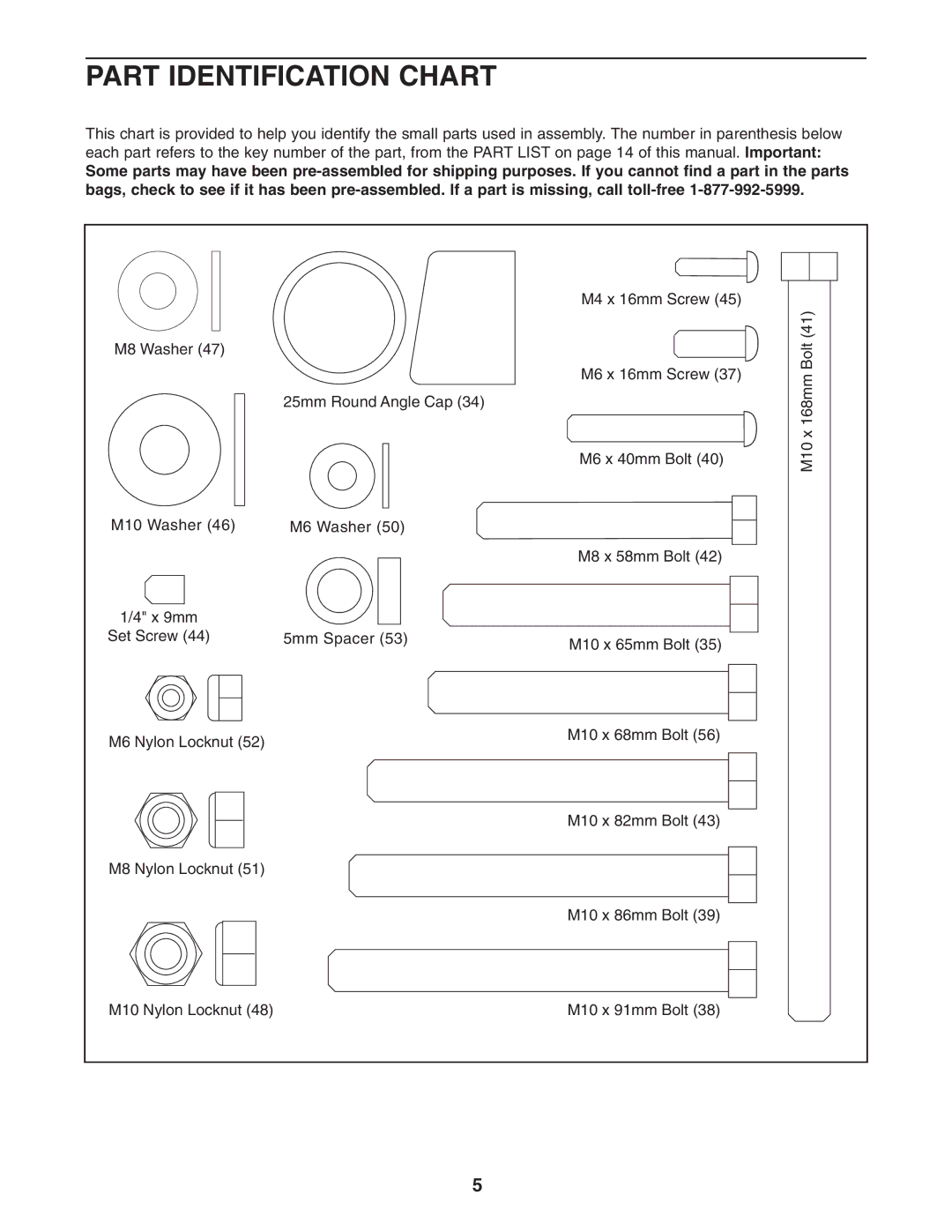 Weider 831.150312 user manual Part Identification Chart 