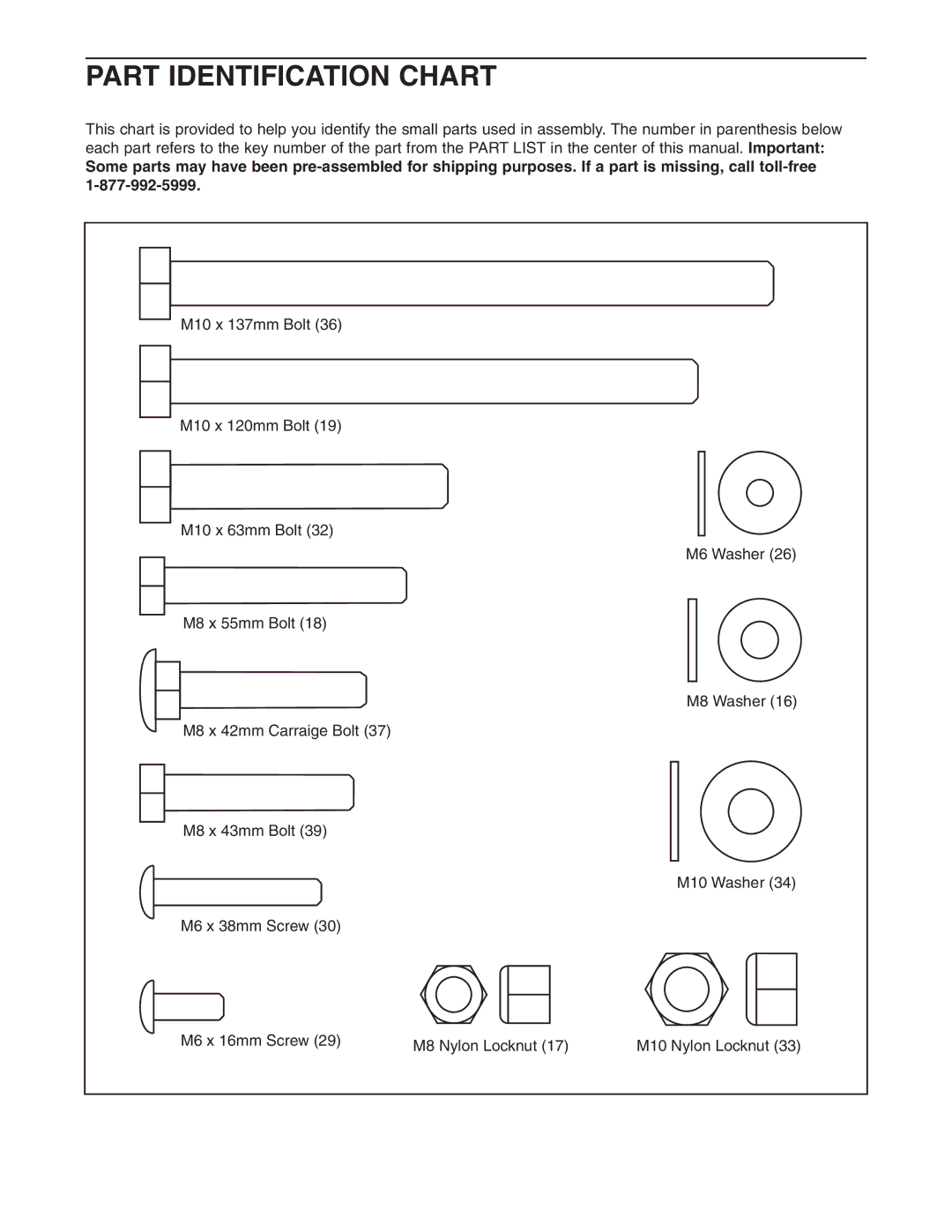 Weider 831.150341 user manual Part Identification Chart 