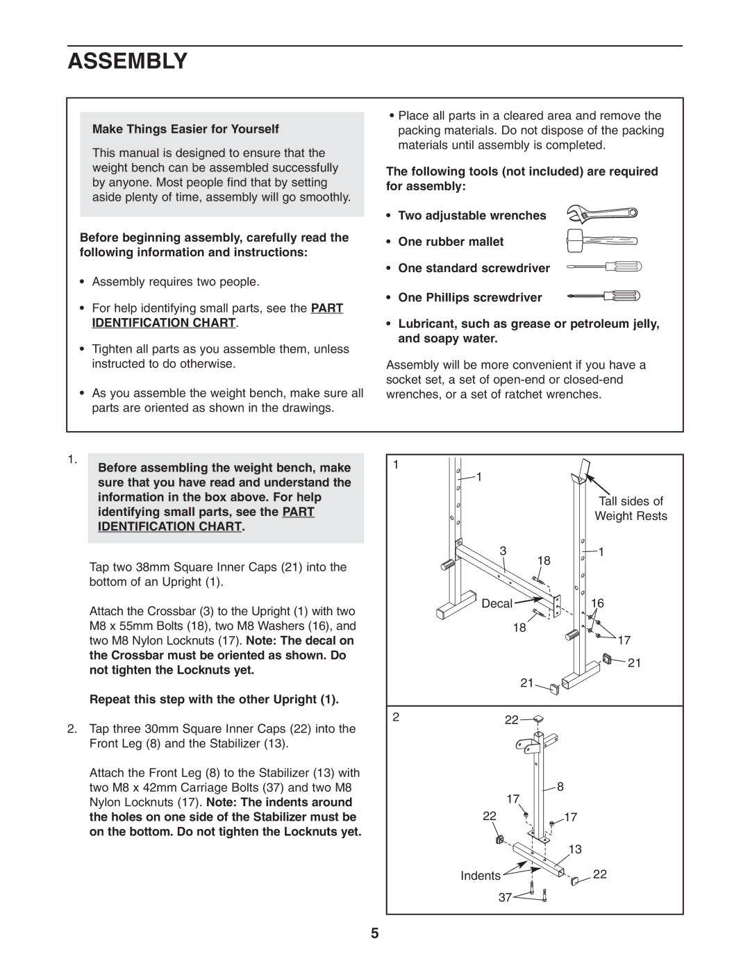 Weider 831.150341 user manual Assembly, Make Things Easier for Yourself, Repeat this step with the other Upright 