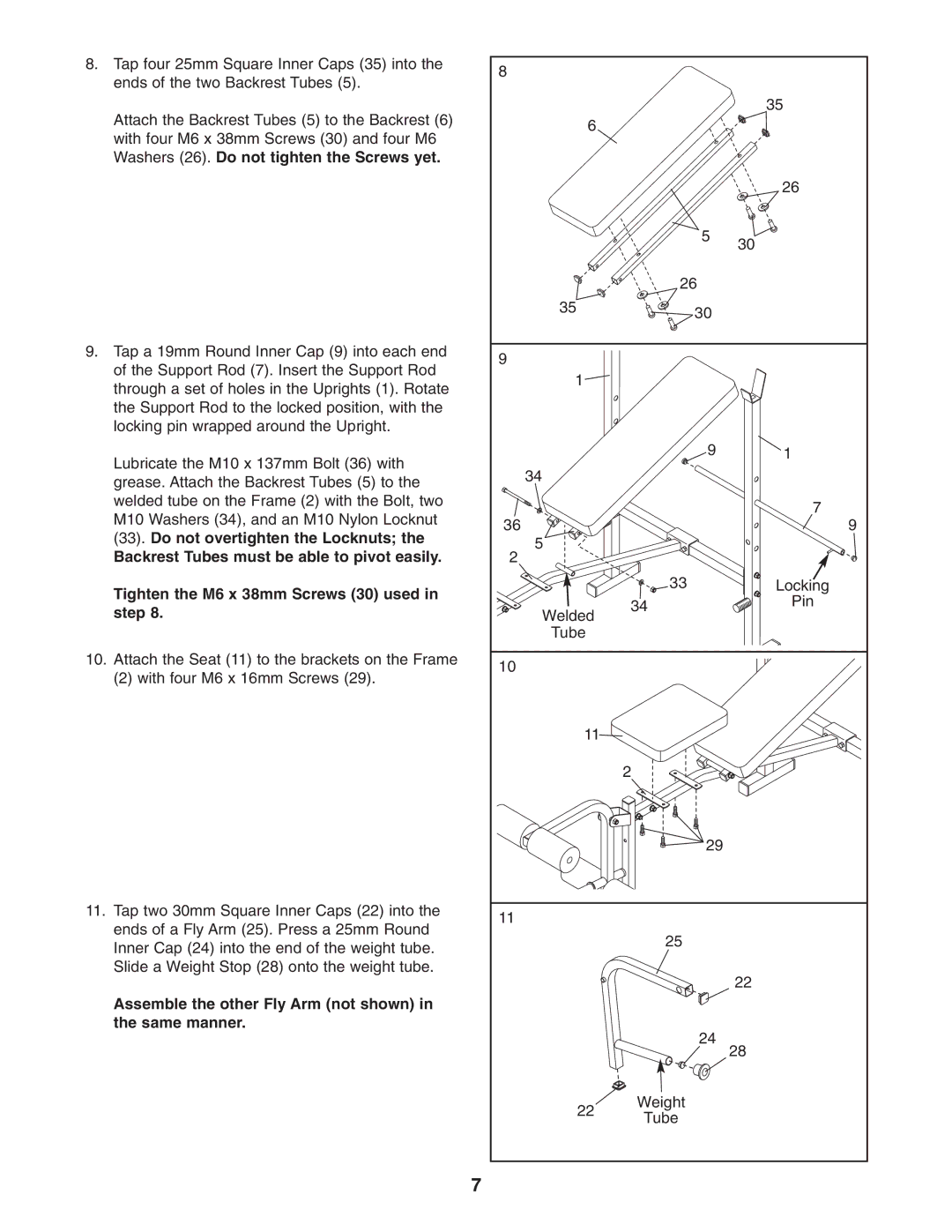 Weider 831.150341 user manual Assemble the other Fly Arm not shown in the same manner 