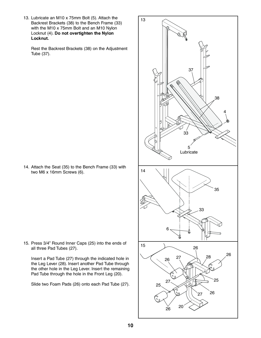 Weider 831.150380, PRO 335 user manual Locknut 