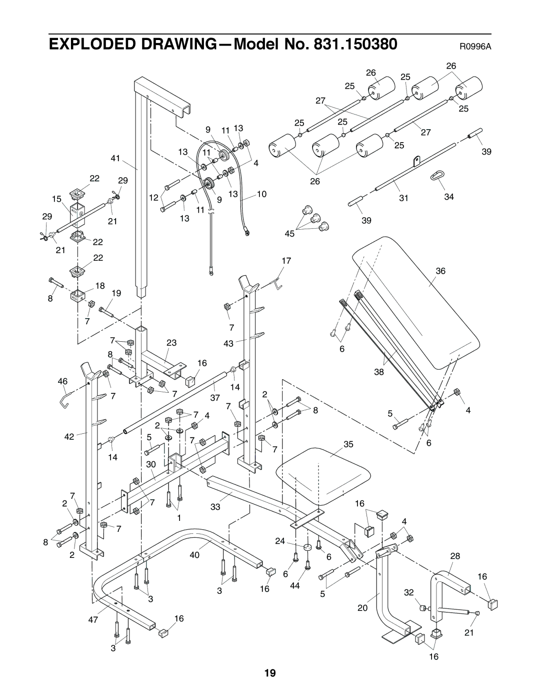 Weider PRO 335, 831.150380 user manual Exploded DRAWING-Model No 