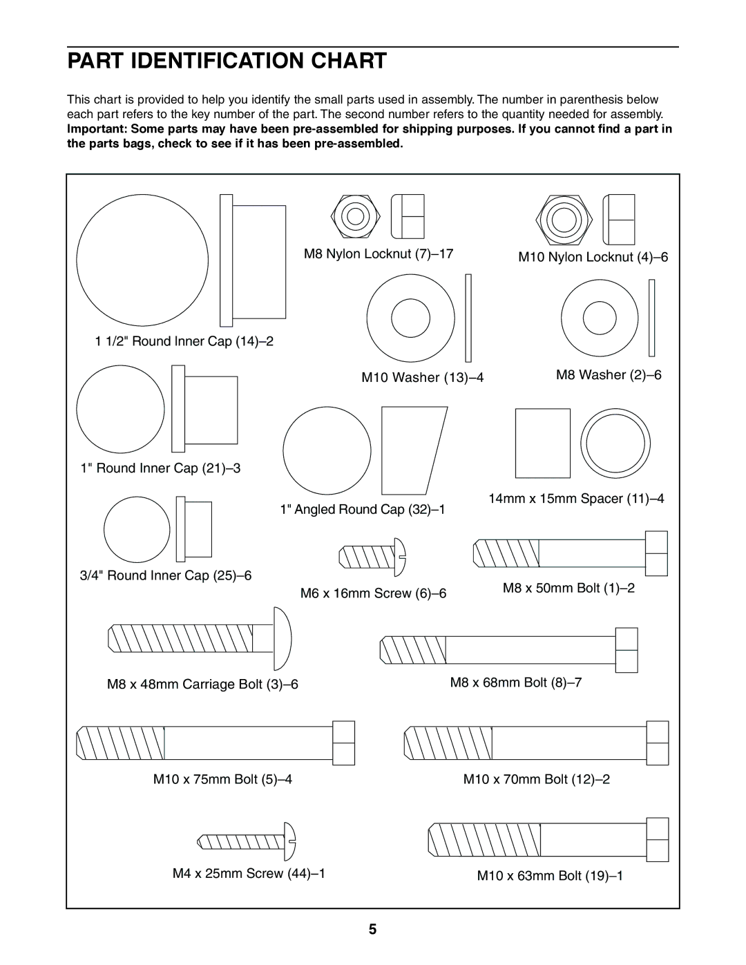 Weider PRO 335, 831.150380 user manual Part Identification Chart 