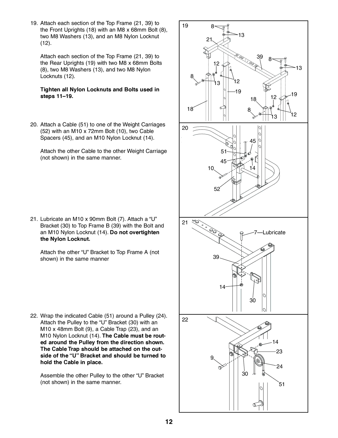 Weider 831.150470 user manual Tighten all Nylon Locknuts and Bolts used in steps 