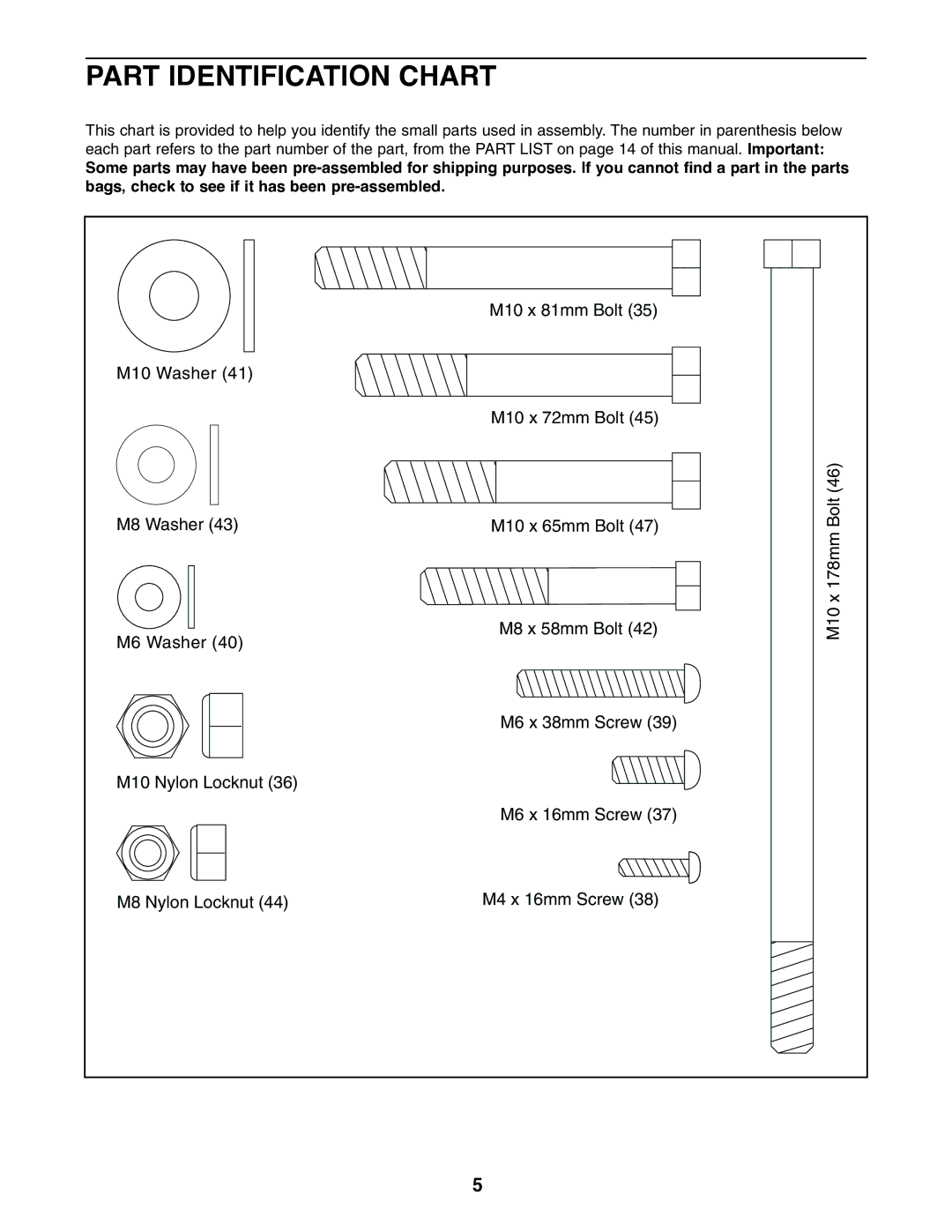 Weider 831.150680 user manual Part Identification Chart 