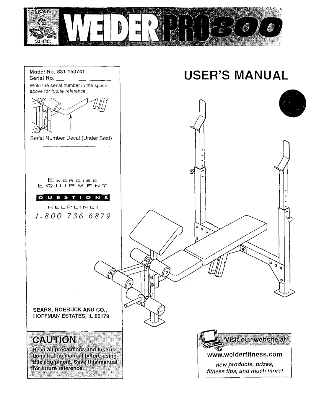Weider 831,150,741 user manual new products, prizes, fitness tips, and much more, Users Manual, X Ec F C I S E Equipment 