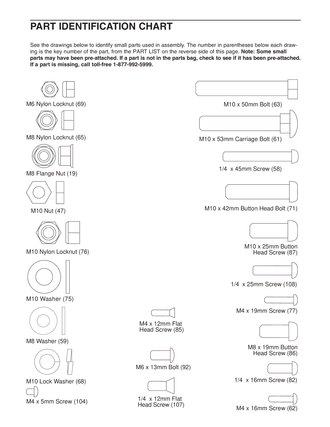 Weider 831.153921 user manual Part Identification Chart 