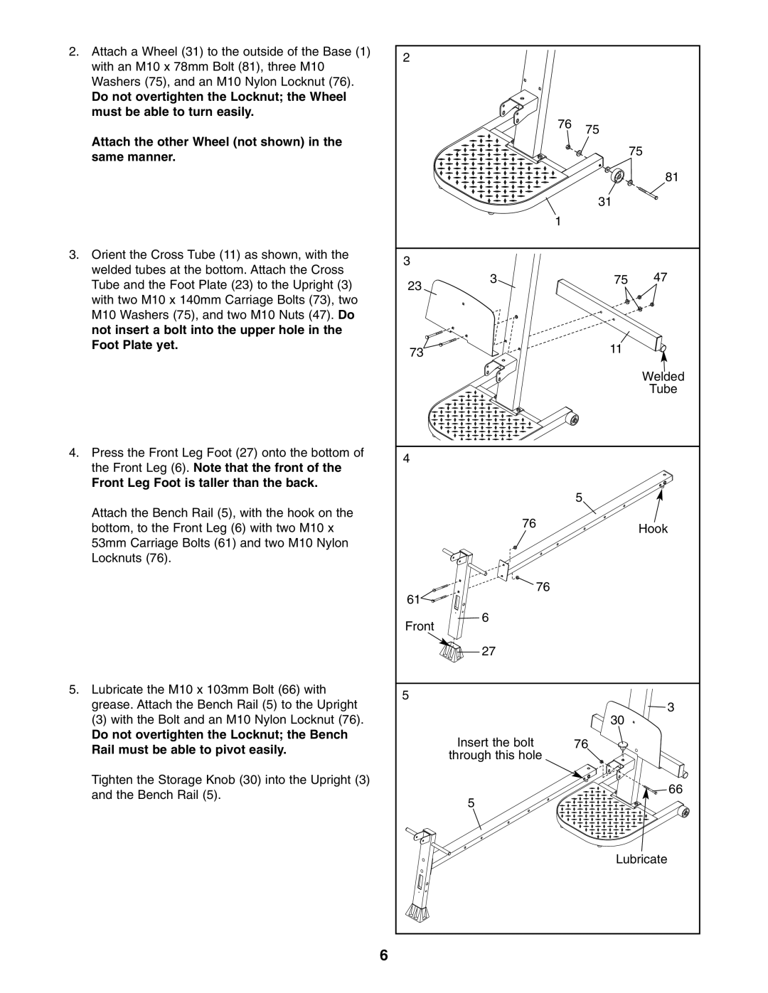 Weider 831.153921 user manual Front Leg Foot is taller than the back 