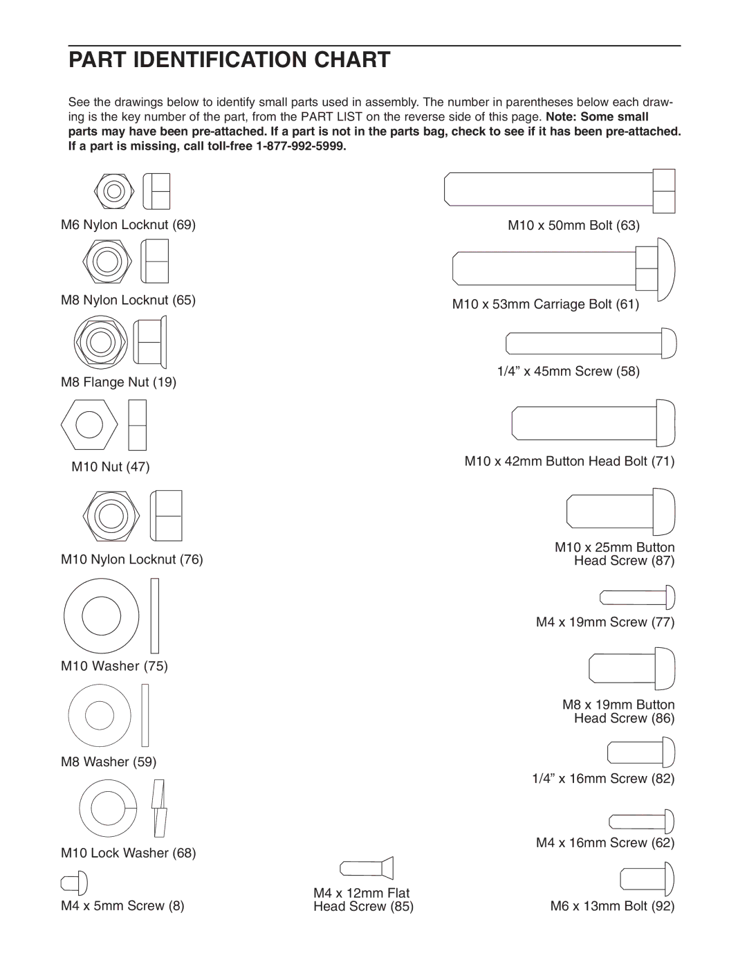 Weider 831.15392.2 user manual Part Identification Chart 