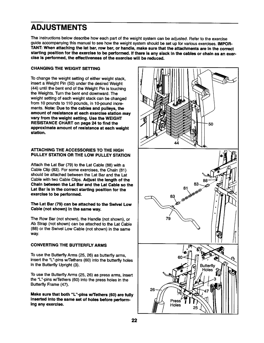 Weider 831.15393 user manual Adjustments, Changing the Weight Seifing 