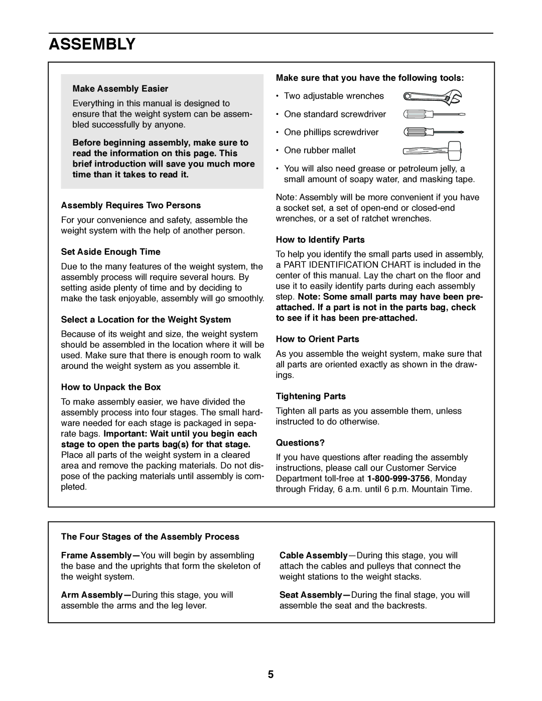 Weider 831.153930f user manual Assembly 