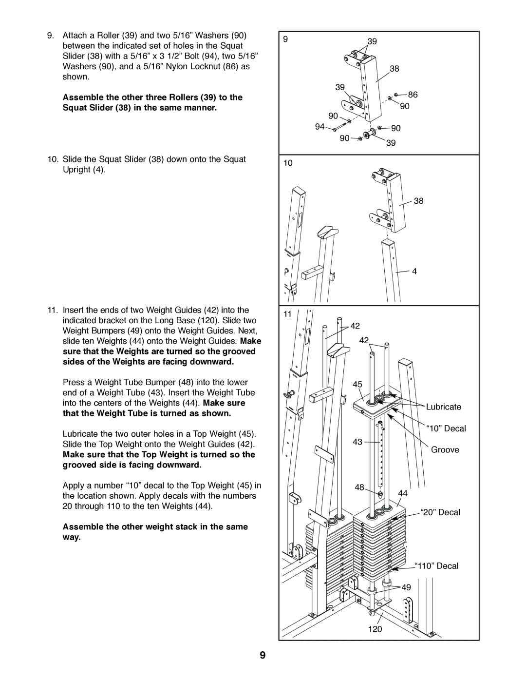 Weider 831.153930f user manual Assemble the other weight stack in the same way 