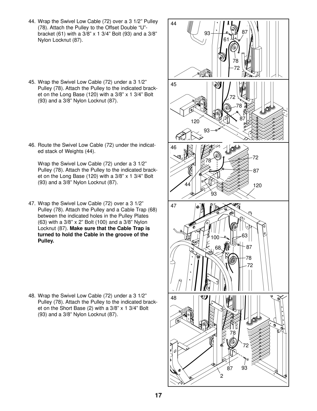 Weider 831.153931 user manual With a 3/8 x 2 Bolt 100 and a 3/8 Nylon, A 3/8 Nylon Locknut 120 