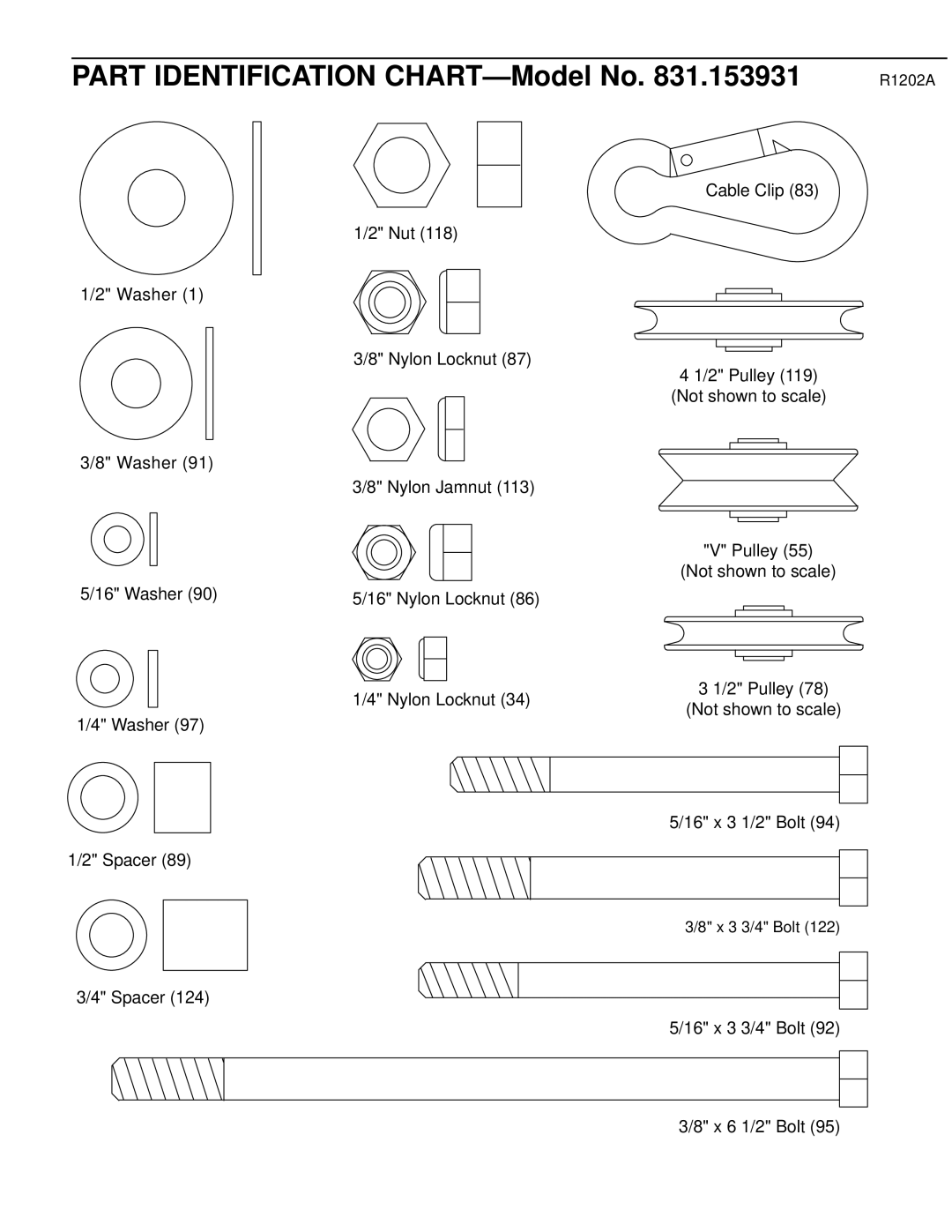 Weider 831.153931 user manual R1202A, X 3 3/4 Bolt 