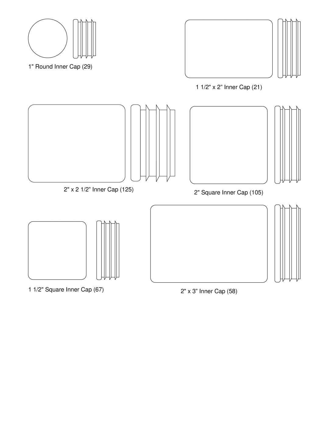 Weider 831.153931 user manual Round Inner Cap 2 x 2 Inner Cap 2 1/2 Inner Cap 