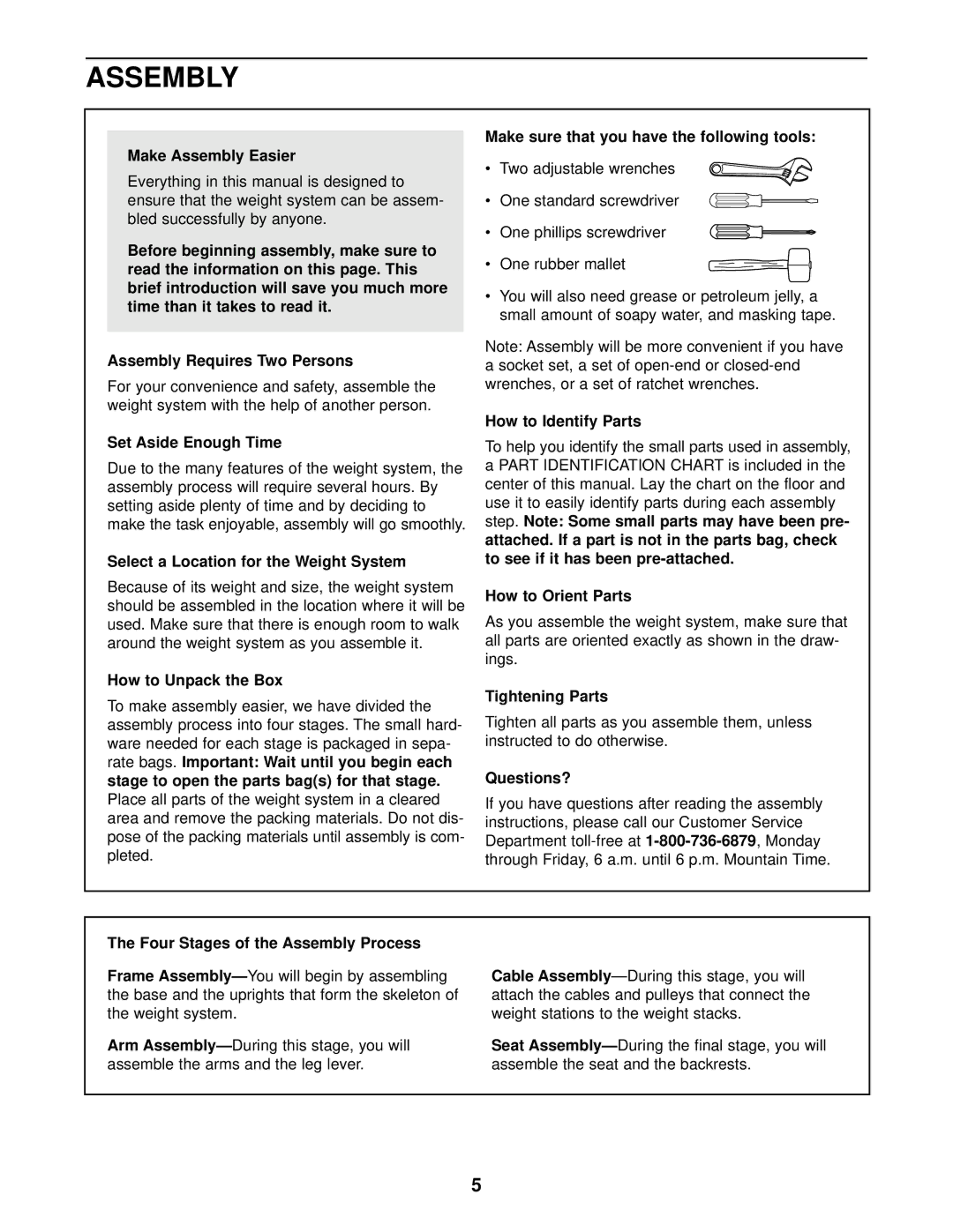 Weider 831.153931 user manual Assembly 