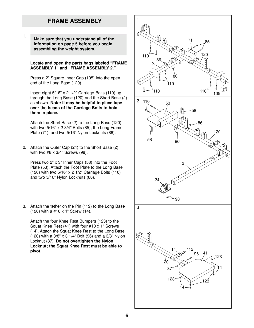 Weider 831.153931 user manual Them in place 