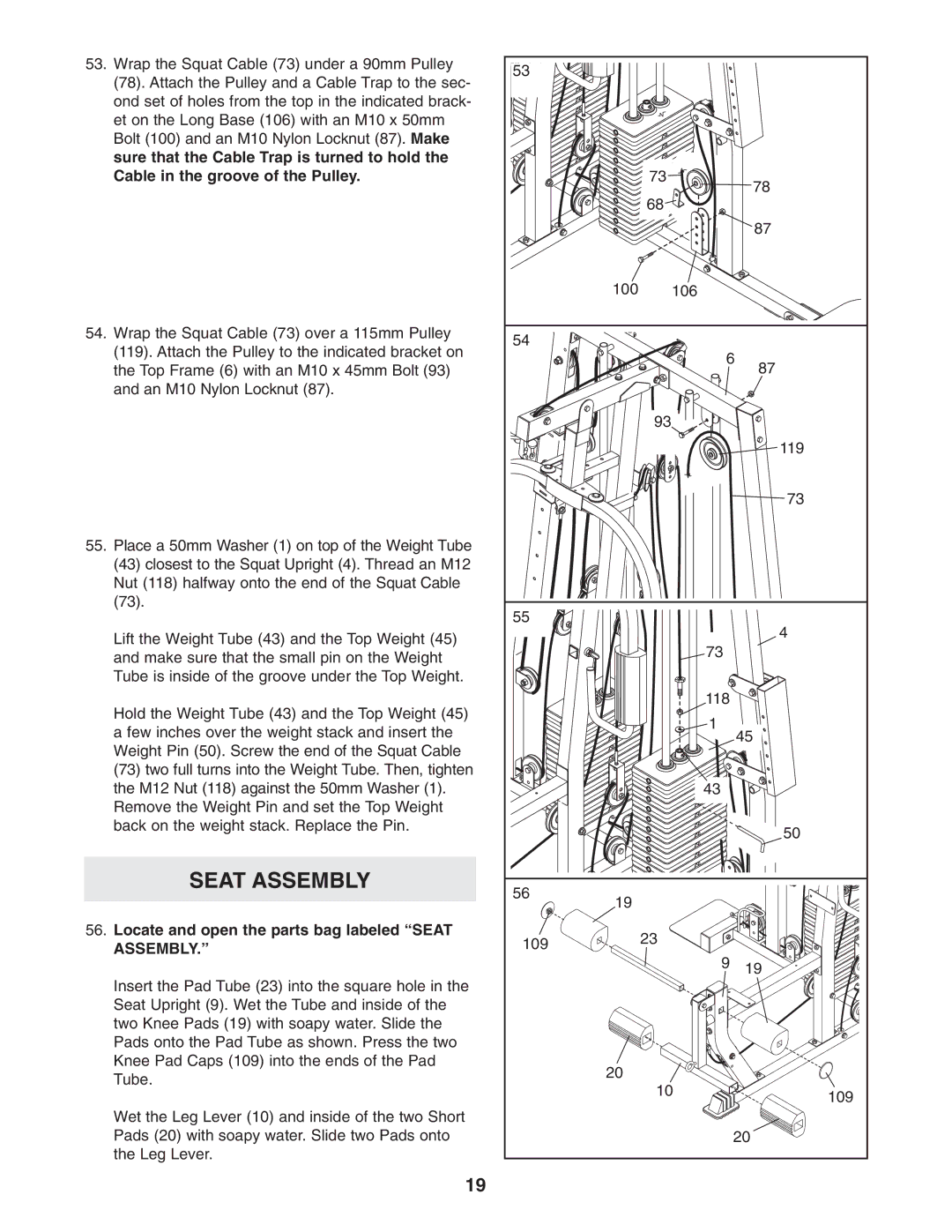 Weider 831.153932 user manual Locate and open the parts bag labeled Seat Assembly 