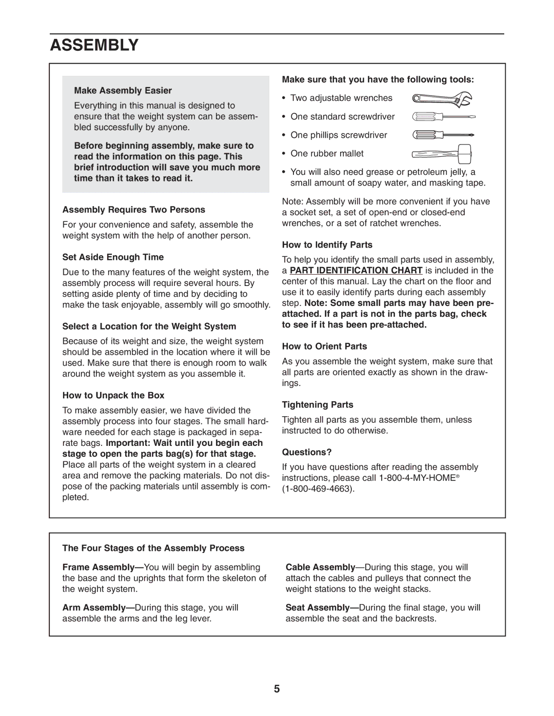 Weider 831.153932 user manual Assembly 