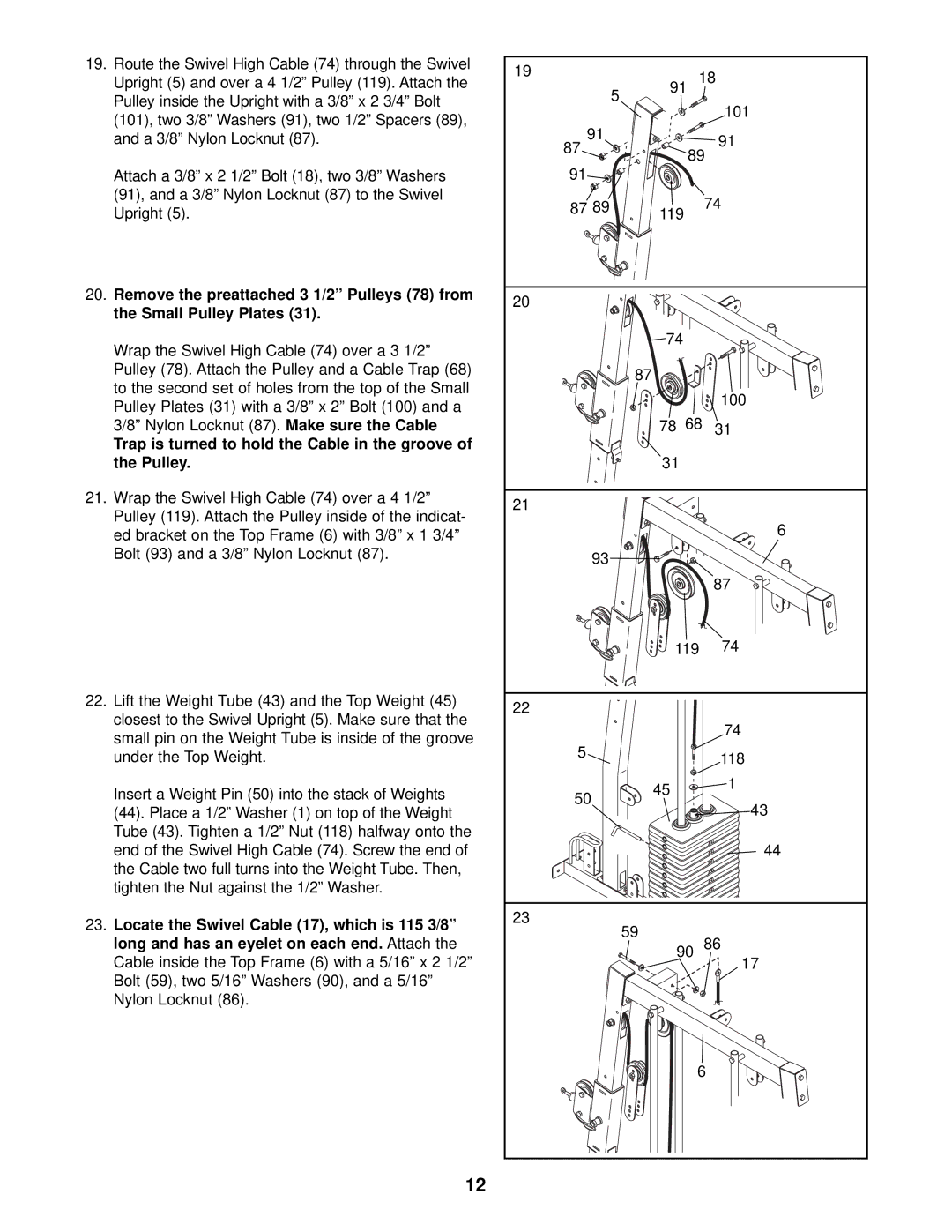 Weider 831.153933 user manual Trap is turned to hold the Cable in the groove of the Pulley 