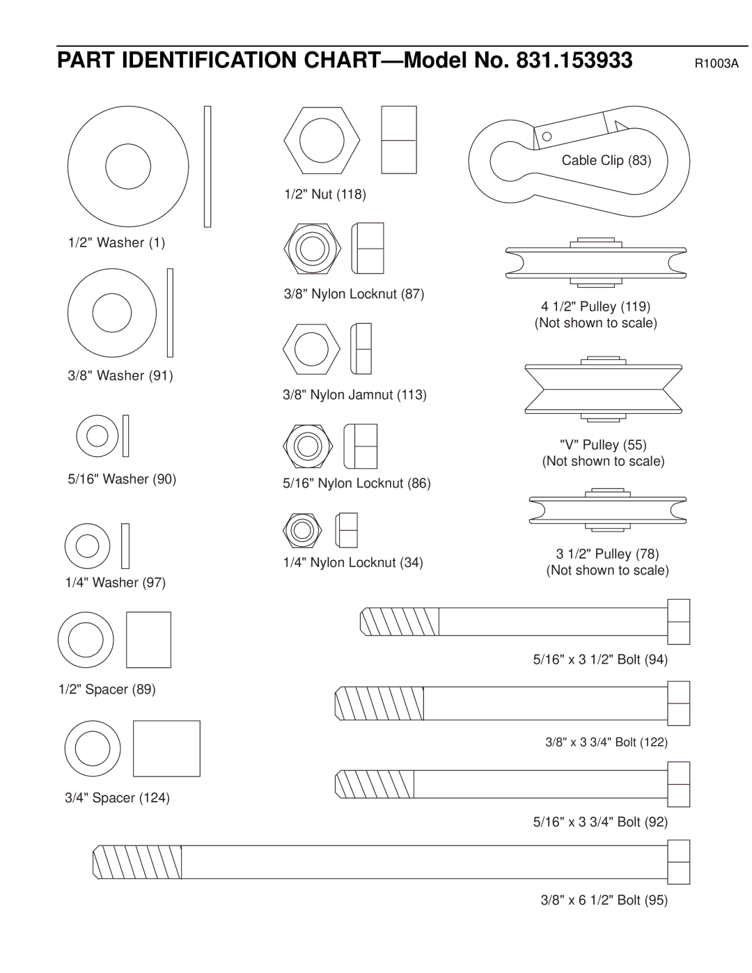 Weider 831.153933 user manual Part Identification CHART-Model No, R1003A 