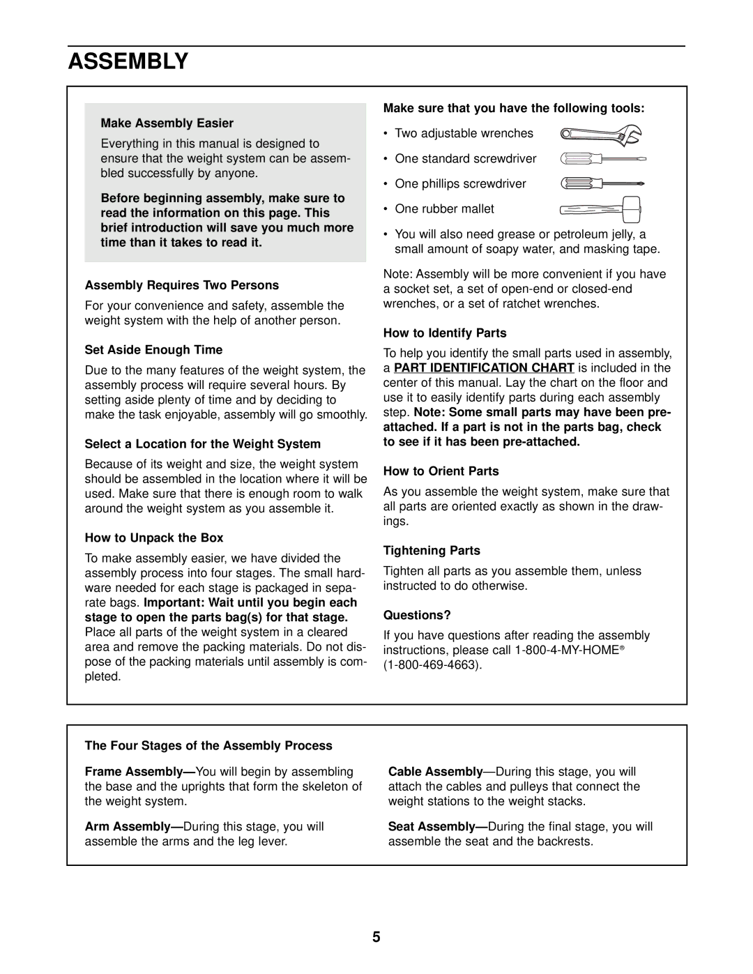 Weider 831.153933 user manual Assembly 