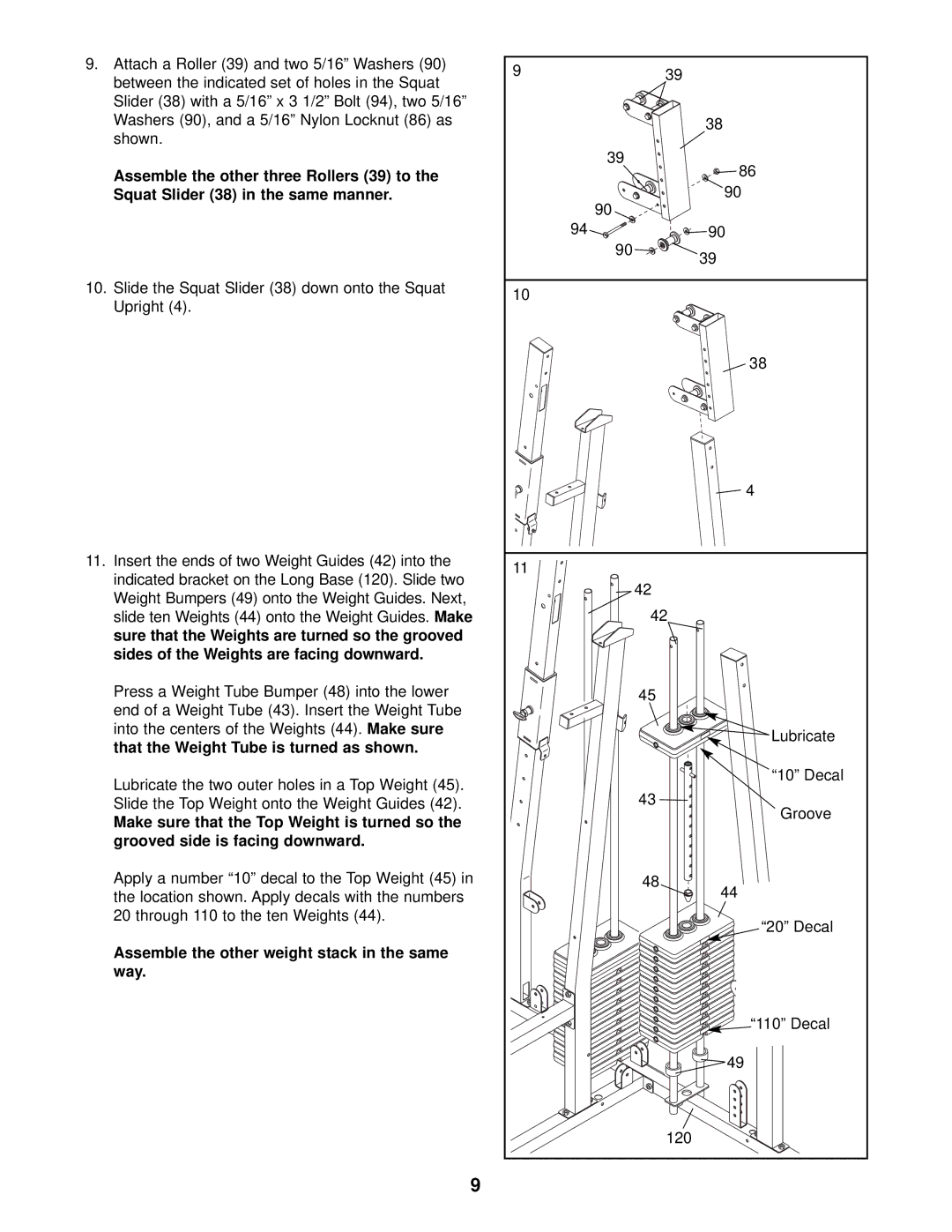 Weider 831.153933 user manual Assemble the other weight stack in the same way 