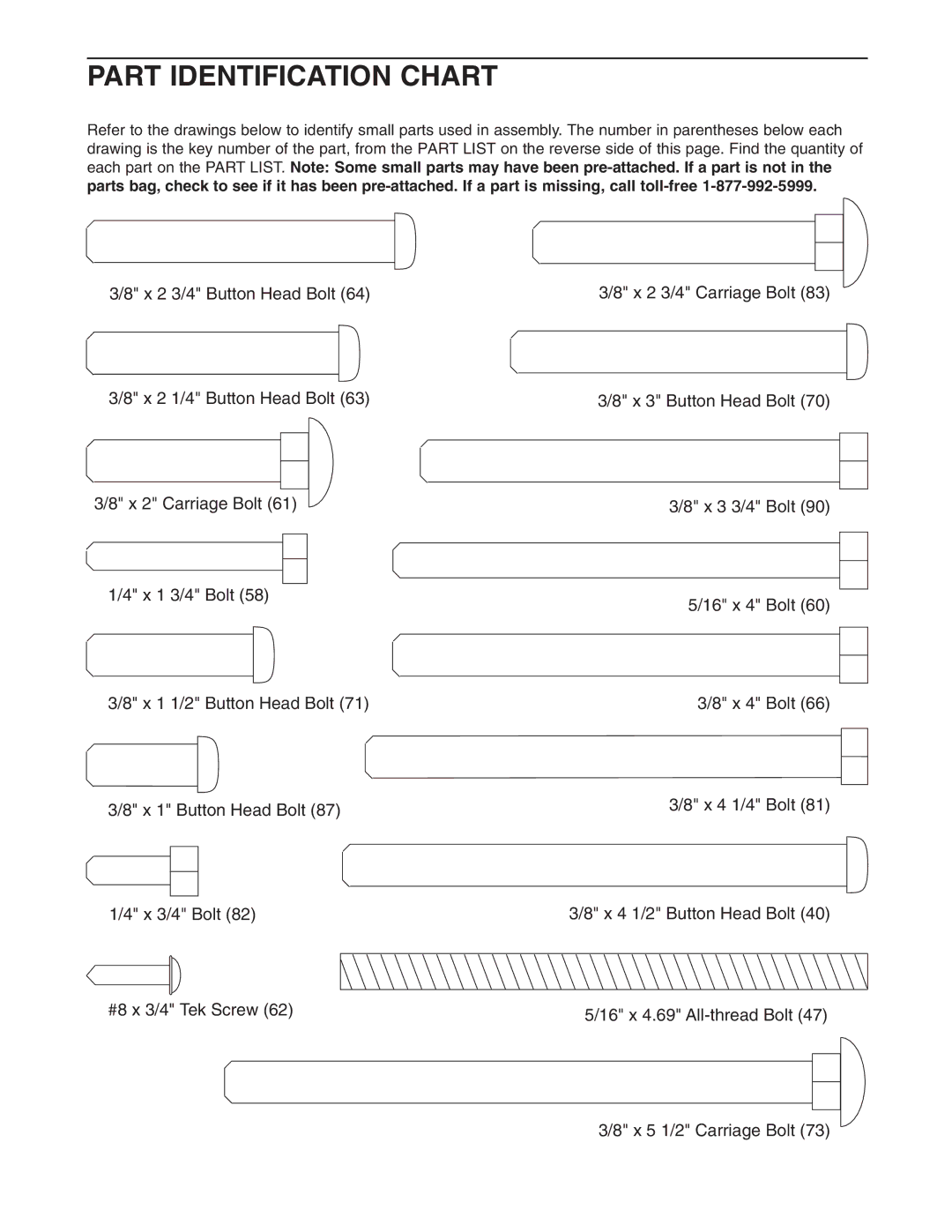 Weider 831.15395.0 user manual Part Identification Chart 