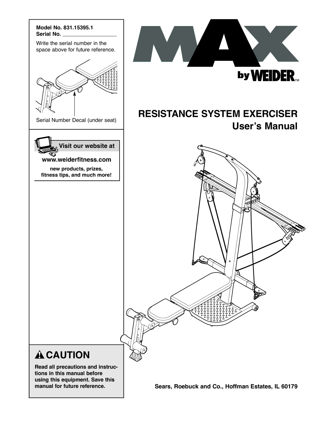 Weider 831.15395.1 user manual Model No Serial No, Manual for future reference 