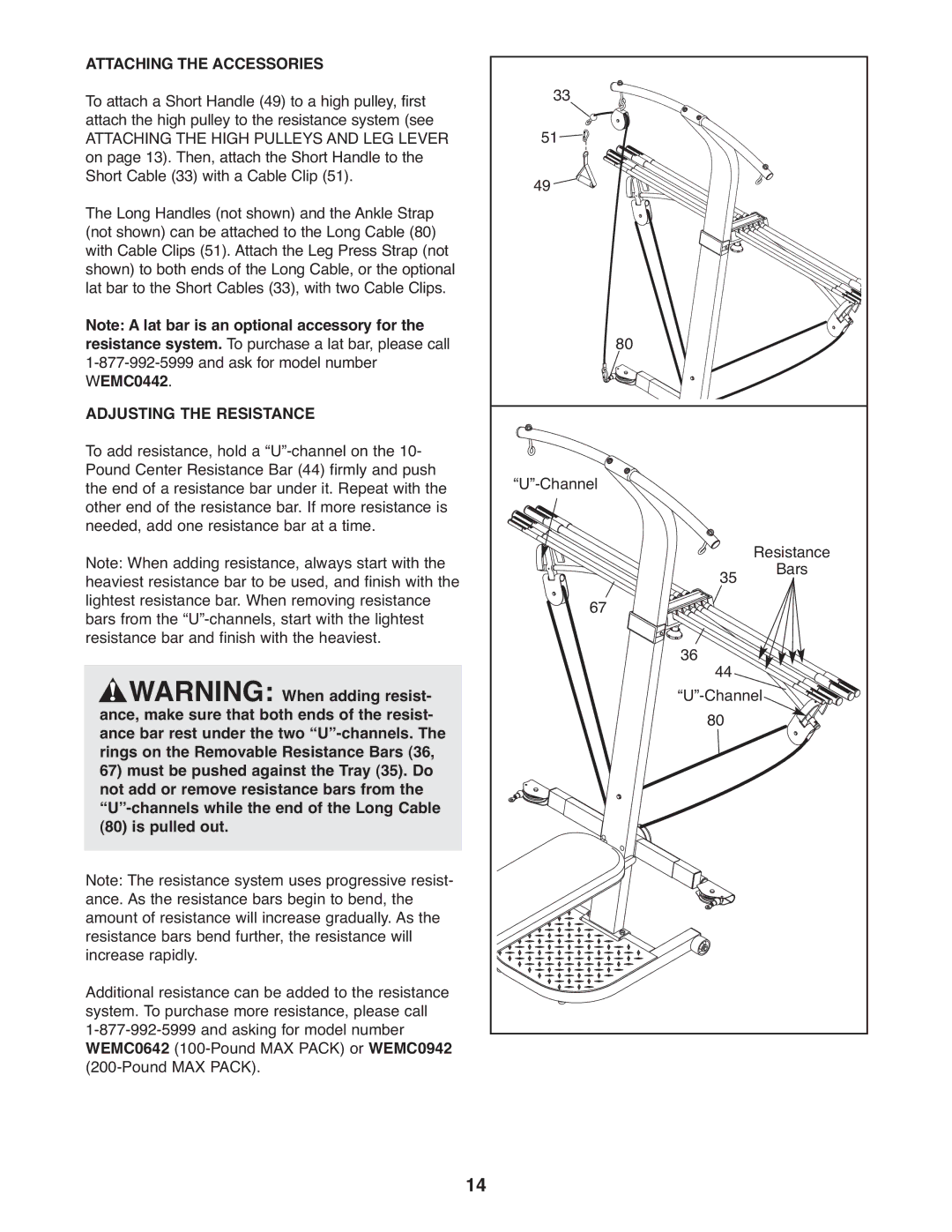 Weider 831.15395.1 user manual Attaching the Accessories, Adjusting the Resistance 