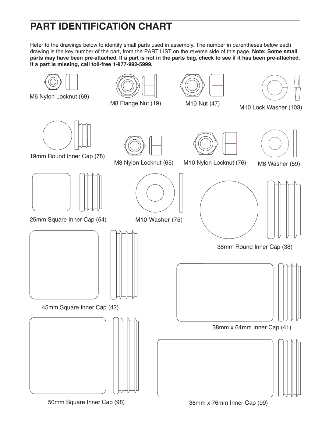 Weider 831.15395.1 user manual Part Identification Chart 