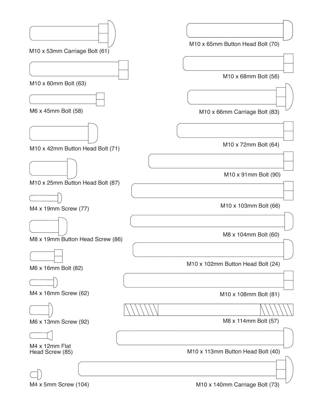 Weider 831.15395.1 user manual M10 x 65mm Button Head Bolt 