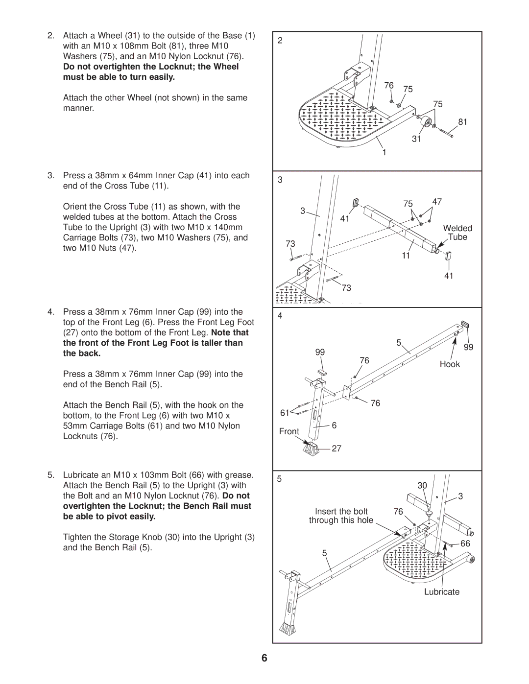 Weider 831.15395.1 user manual Front of the Front Leg Foot is taller than Back 