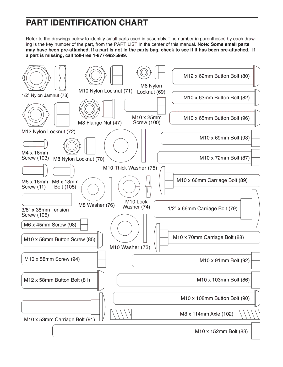 Weider 831.153990 user manual Part Identification Chart 