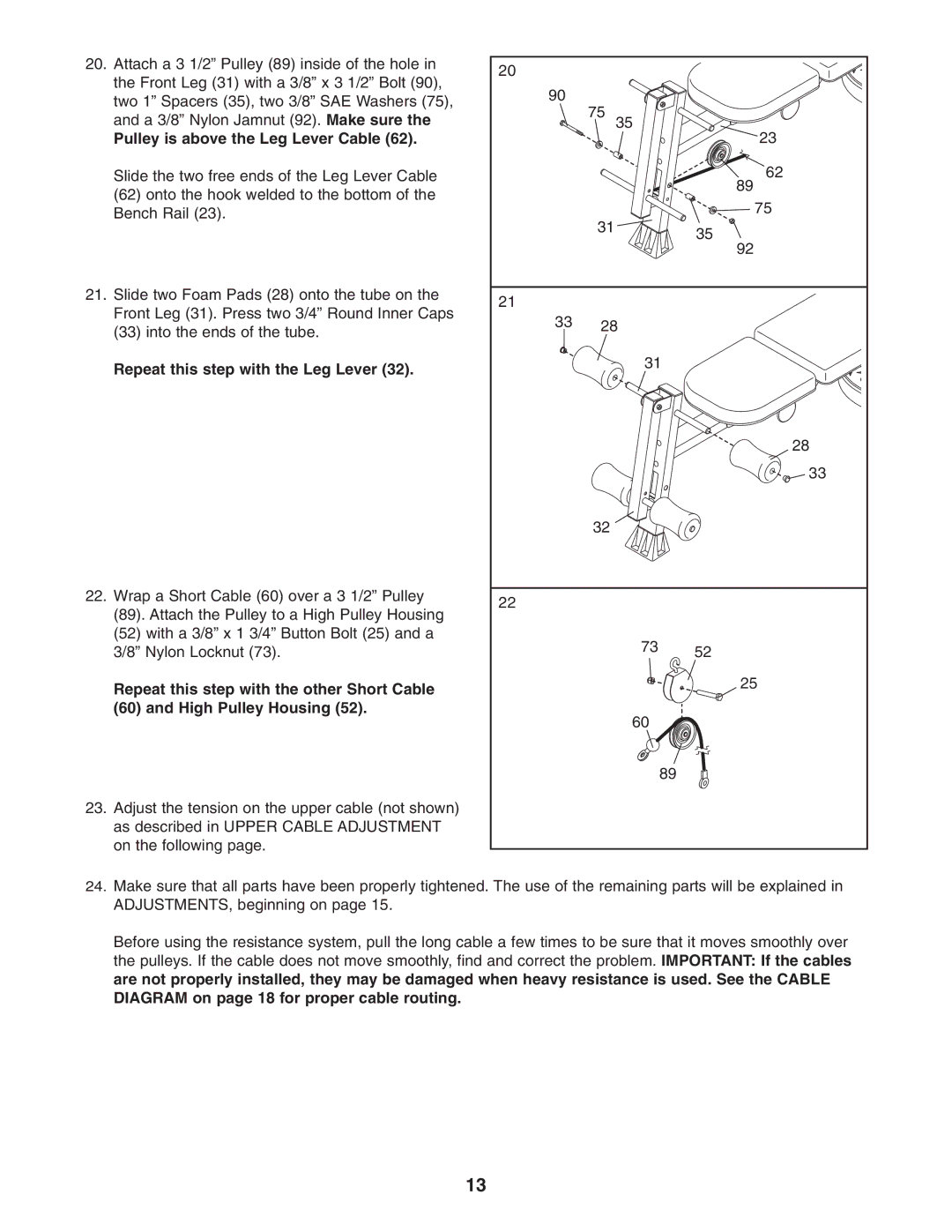 Weider 831.153991 user manual Repeat this step with the Leg Lever 