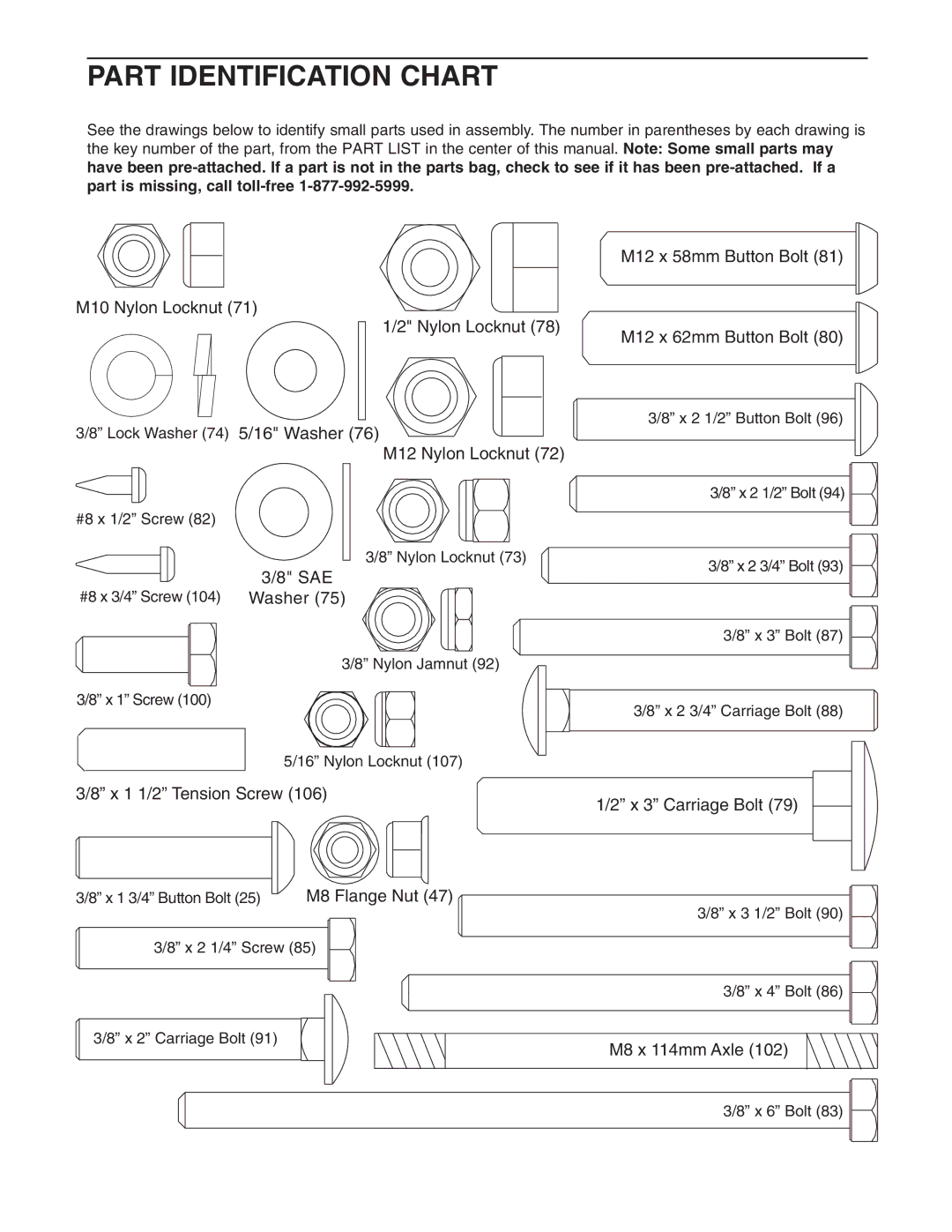 Weider 831.153991 user manual Part Identification Chart 