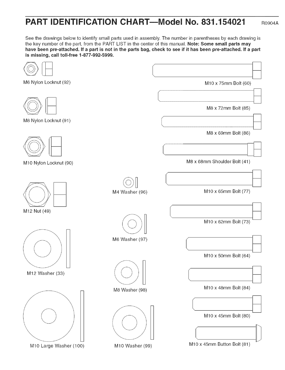 Weider 831.154021 user manual Part Identification CHART--Model No .154021 RO904 