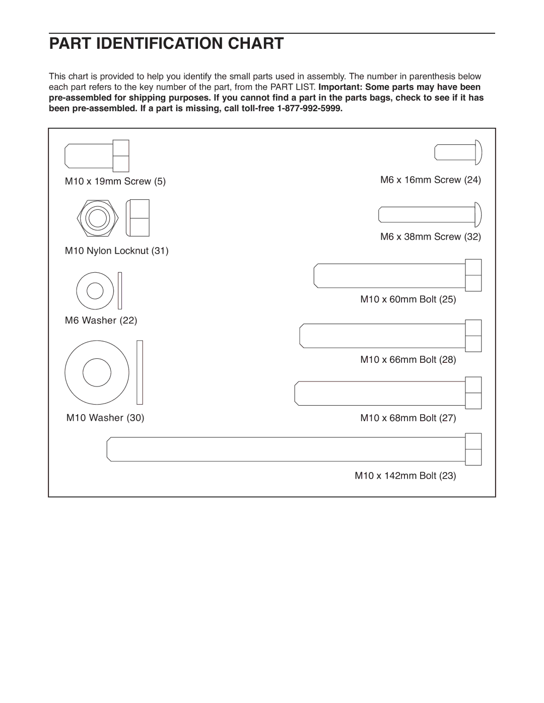 Weider 831.15607.0 user manual Part Identification Chart 