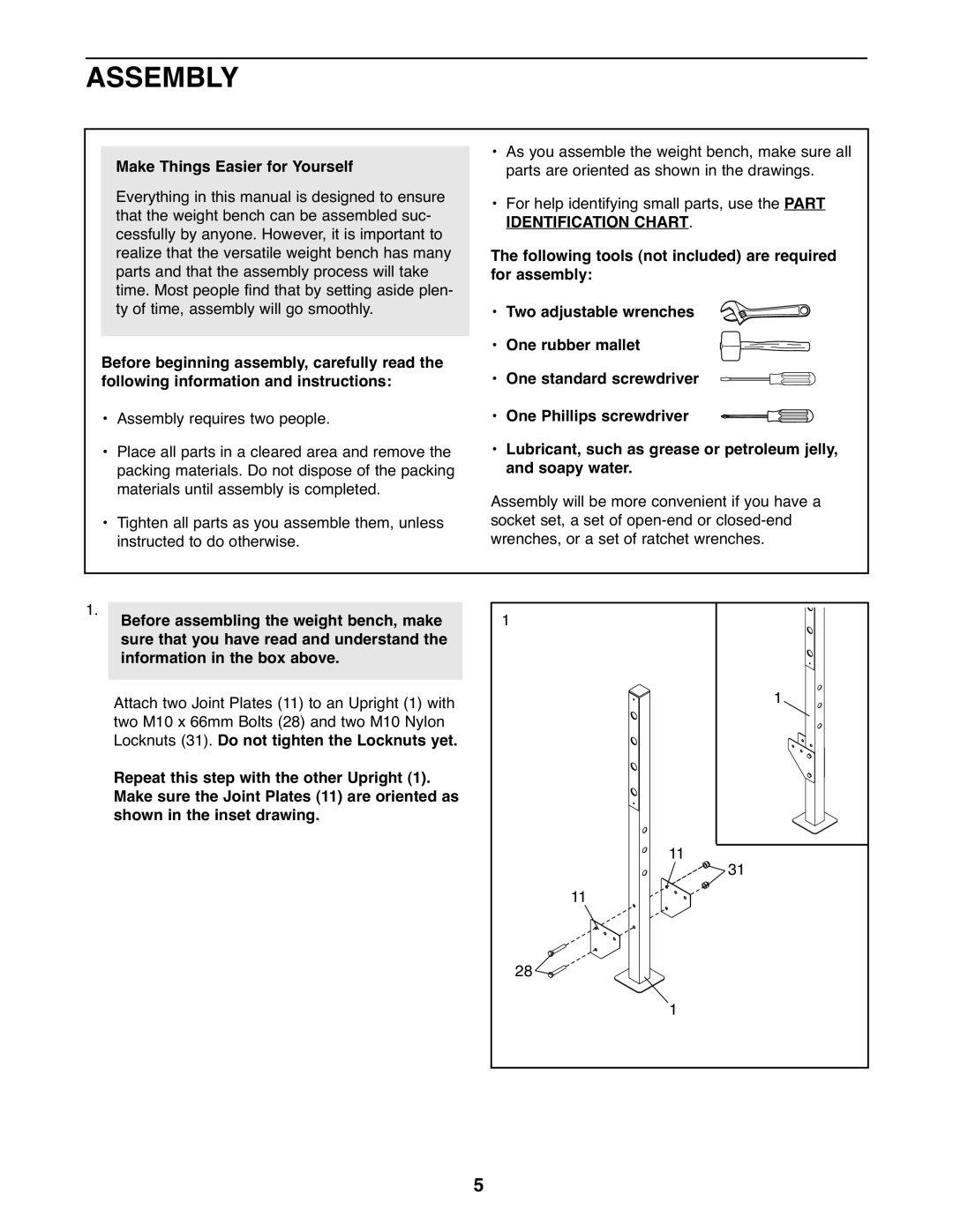 Weider 831.15607.0 user manual Assembly, Make Things Easier for Yourself 