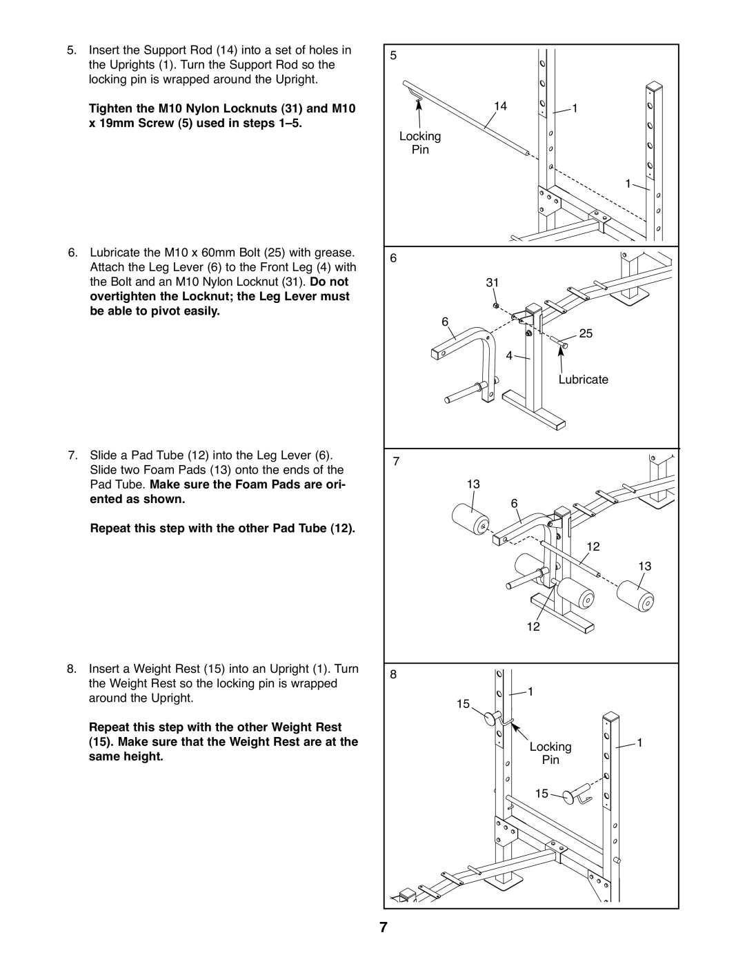 Weider 831.15607.0 user manual Tighten the M10 Nylon Locknuts 31 and M10, 19mm Screw 5 used in steps 