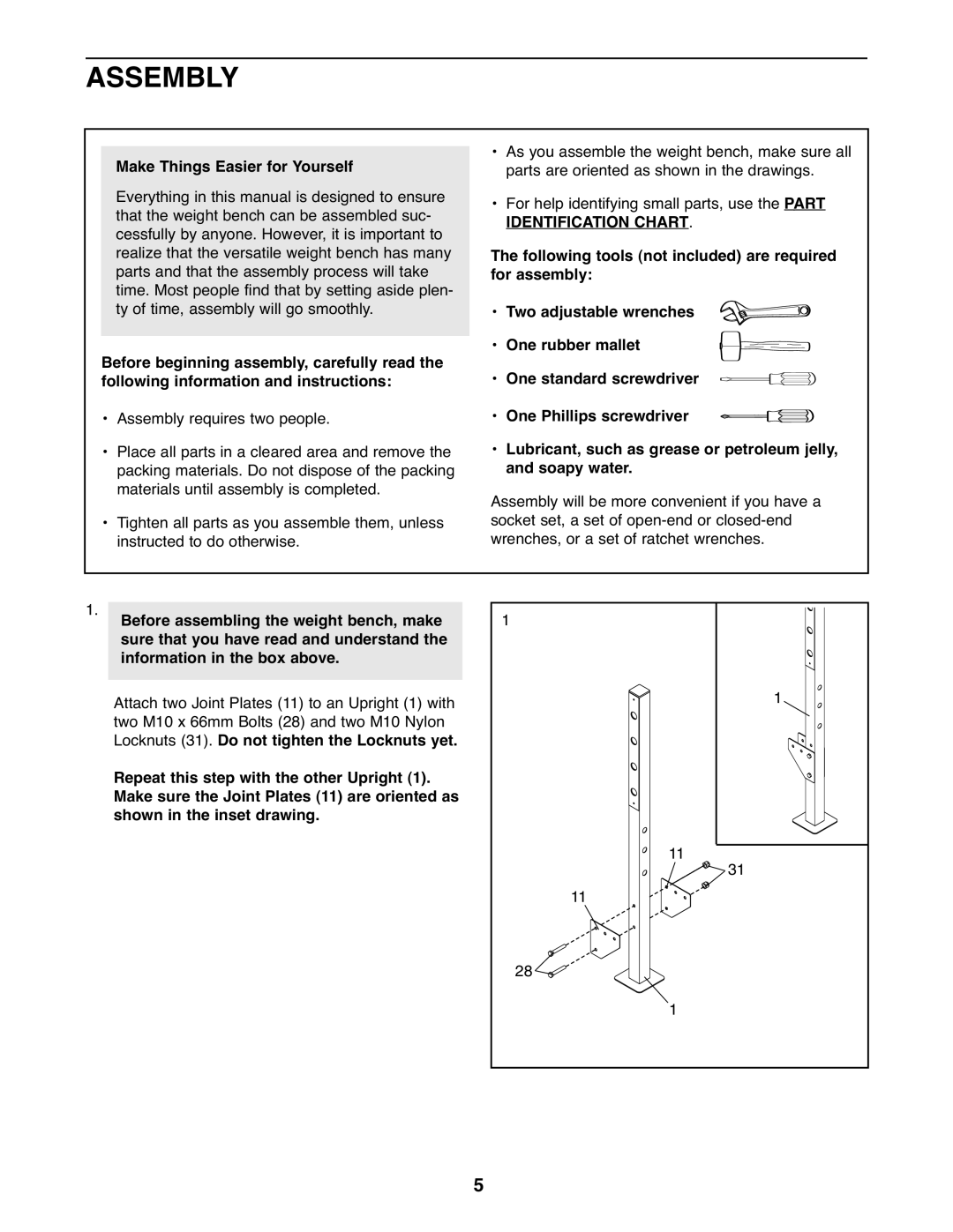 Weider 831.15607.1 user manual Assembly, Make Things Easier for Yourself 