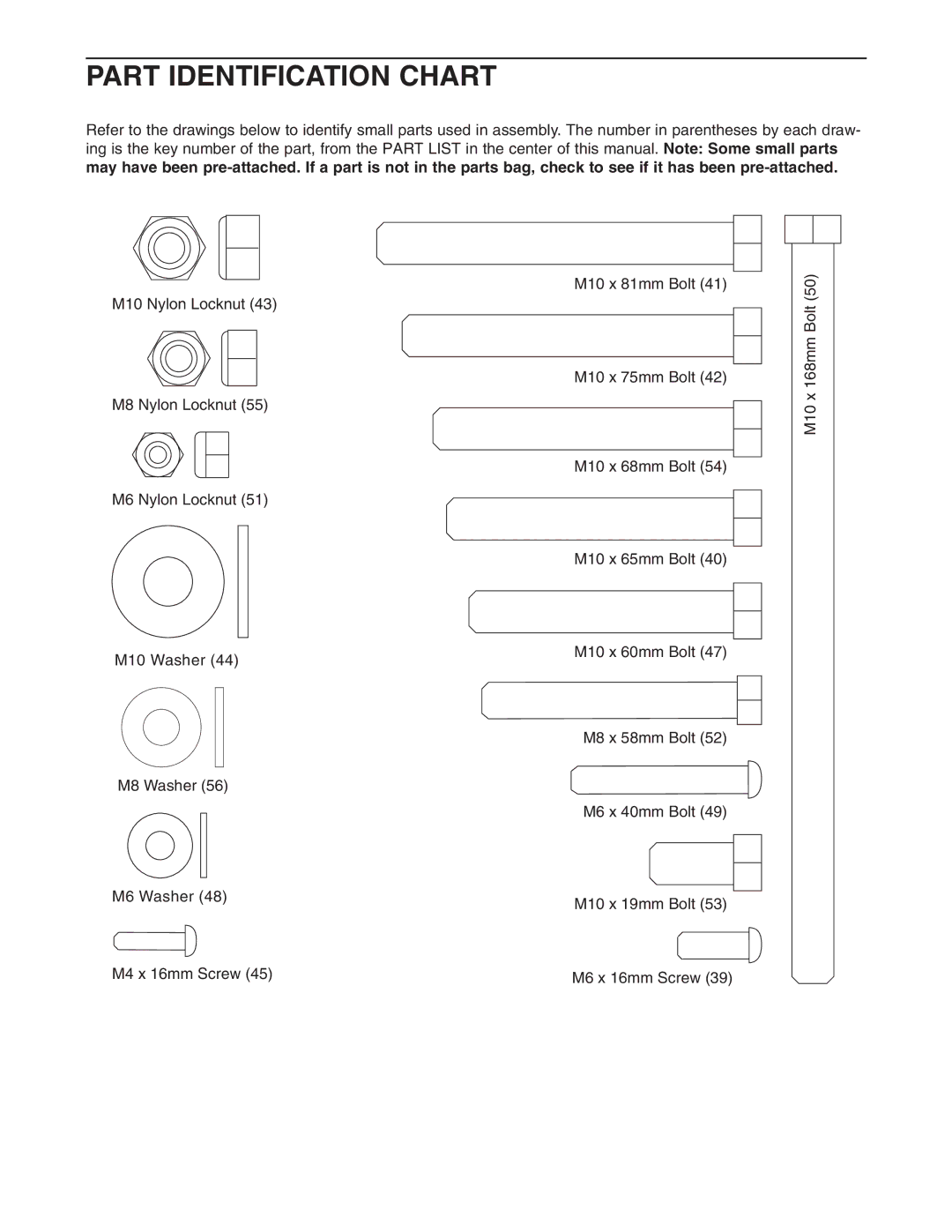 Weider 831.15609.0 user manual Part Identification Chart 