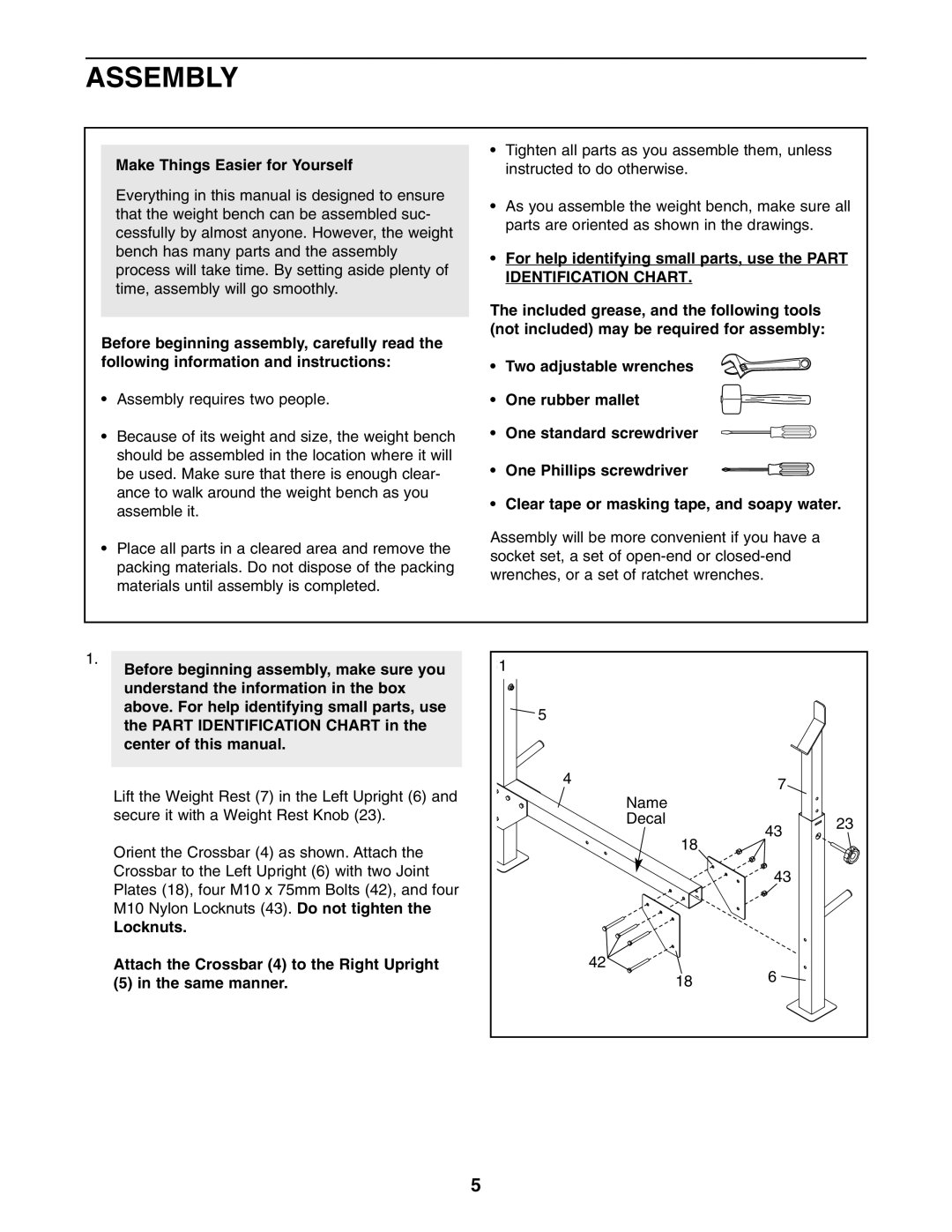 Weider 831.15609.0 user manual Assembly, Make Things Easier for Yourself 