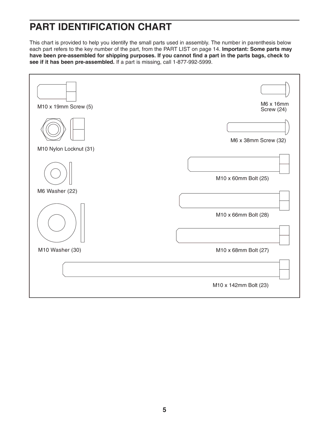 Weider 831.15707.0 user manual Part Identification Chart 