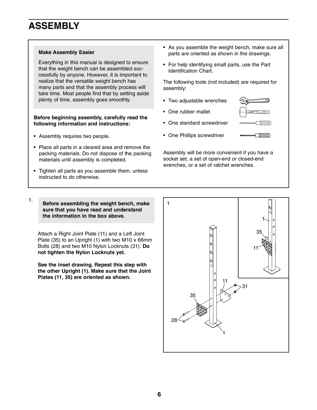 Weider 831.15707.0 user manual Make Assembly Easier 