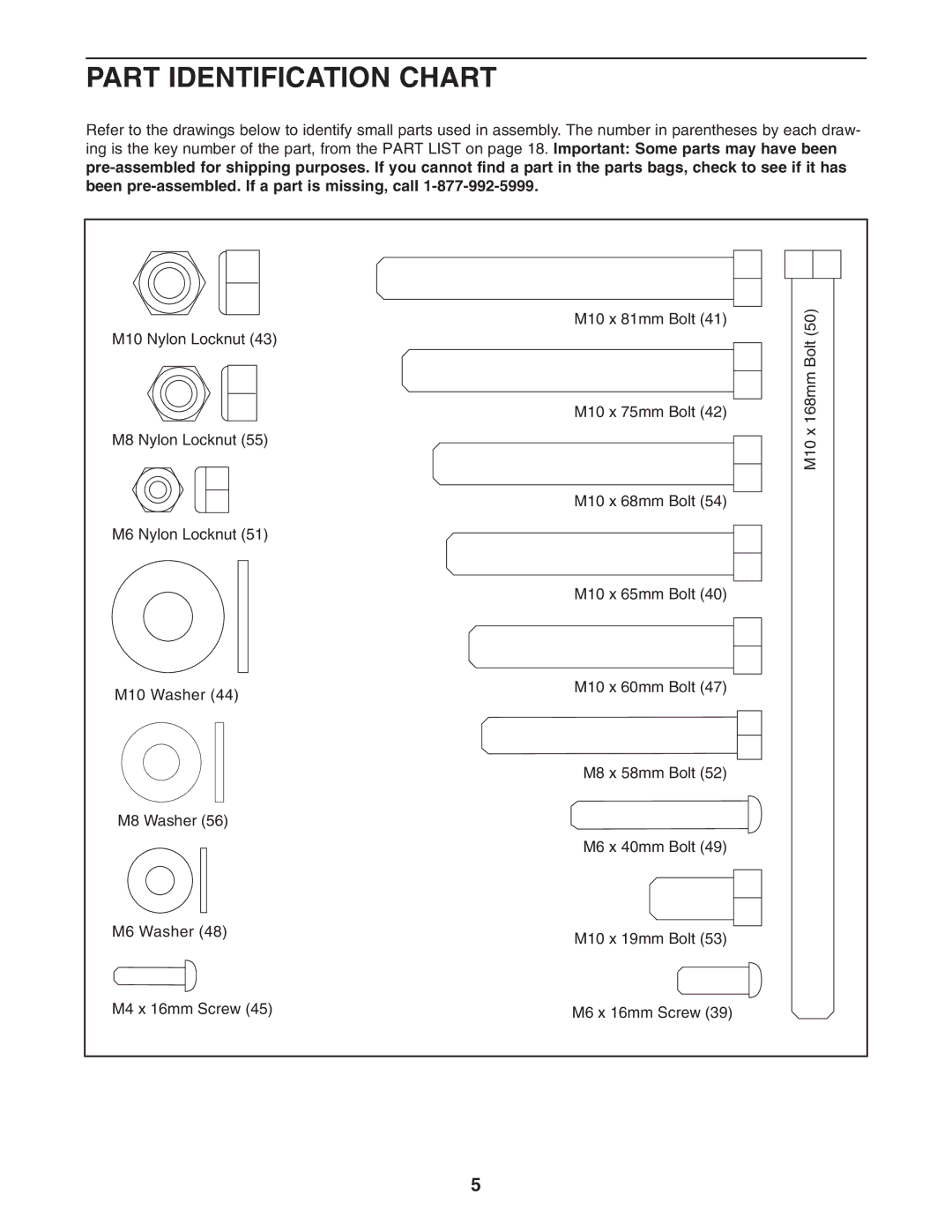 Weider 831.15711.0 user manual Part Identification Chart 